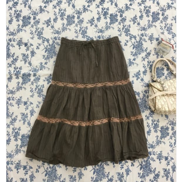 jpn 브라운 레이스 모리스커트