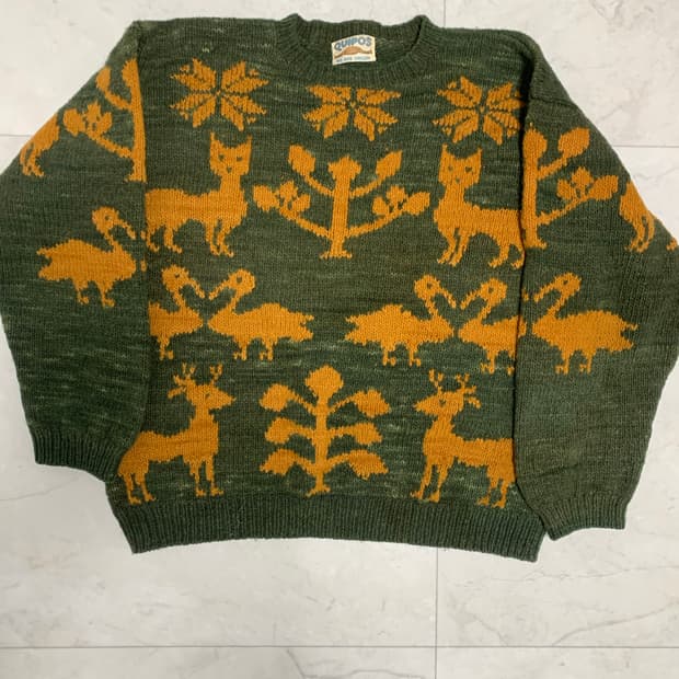 quipos 빈티지 사슴 패턴 니트