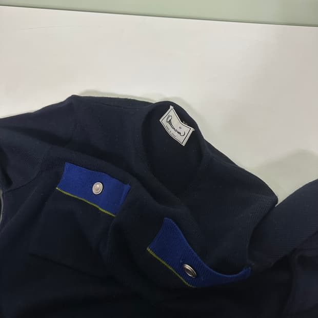 우먼S-M 이태리빈티지 네이비 투포켓 메리노울 니트