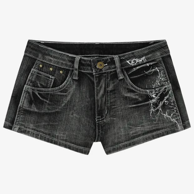 길라아카이브 TATTOOED GRAPHIC DENIM SHORTS_GRE