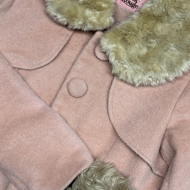 빈티지 히메갸루 갸루 앙크루즈 퍼 트림 핑크 코트