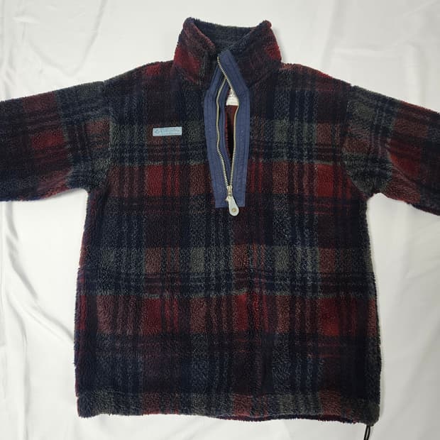 90s 콜롬비아 컬럼비아 체크패턴 쉐르파플리스 후리스자켓 빈티지 일본L