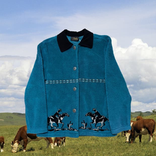 빈티지 카우보이 패턴 플리스 자켓 