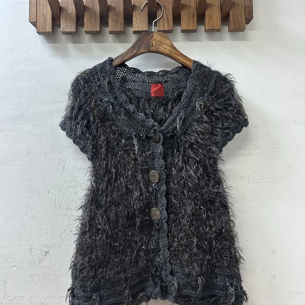 일본빈티지 울 혼방 반팔 니트 슬리브 퍼 텍스처 니트 레이어드 가디건 