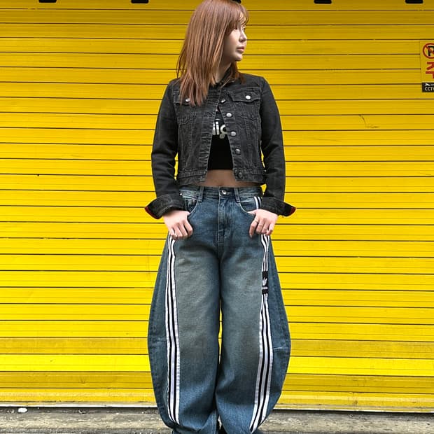 컷팅 삼선줄 커스텀 데님 팬츠