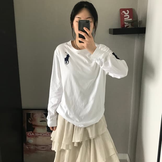 폴로 랄프로렌 빅 포니 로고 화이트 긴팔 슬리브티