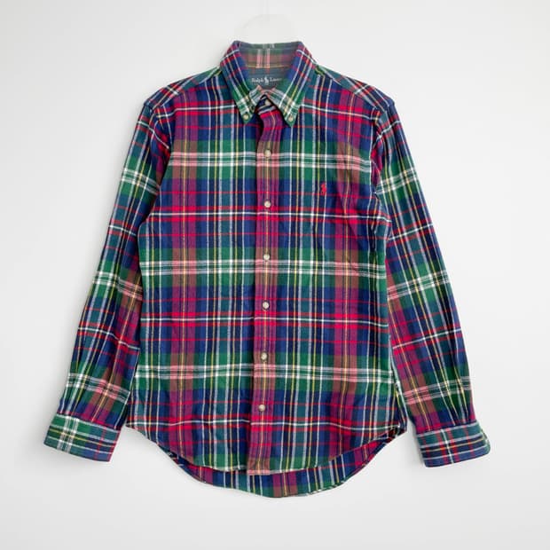 F2 폴로 랄프로렌 클래식핏 플레이드 플란넬 남성 워크 셔츠 S사이즈