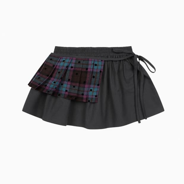 오헤시오 체크 투웨이 미니 스커트 퍼플 차콜