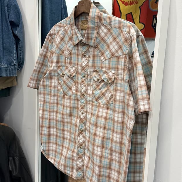 Wrangler 랭글러 웨스턴 레트로 체크 반팔 셔츠