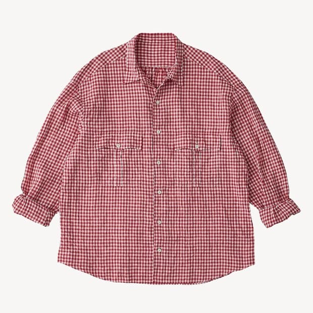 포터클래식 롤업 린넨 깅엄 체크 셔츠 레드 L, XL