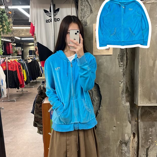 휠라 벨벳 후드집업 블루 XL #csz1662