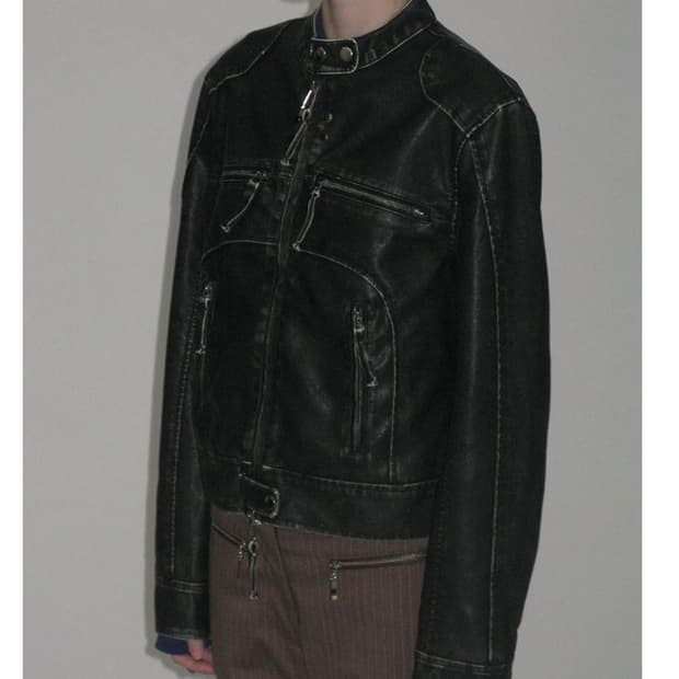 WASHED LEATHER BIKER JACKET_BLACK
