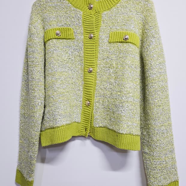 새상품 VAN AKE 라임 트위드 가디건