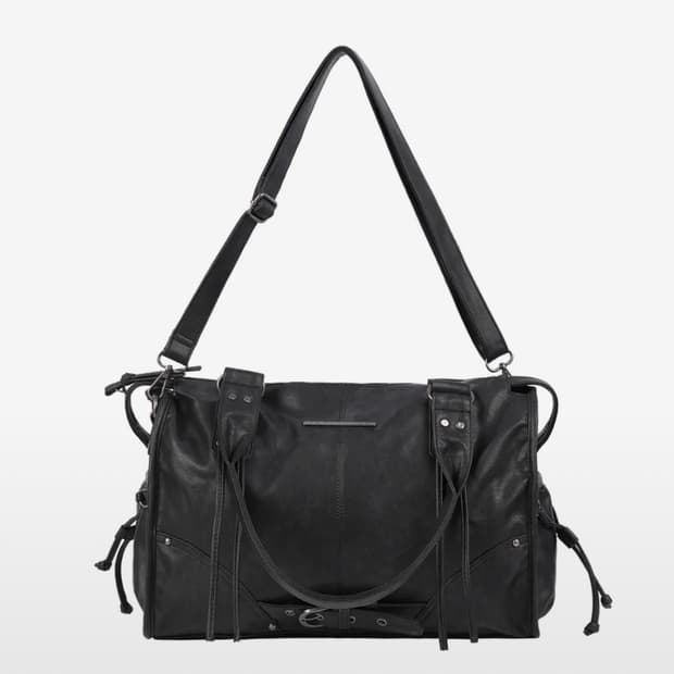 팬시클럽 벨티드 워싱 레더백 (BLACK)