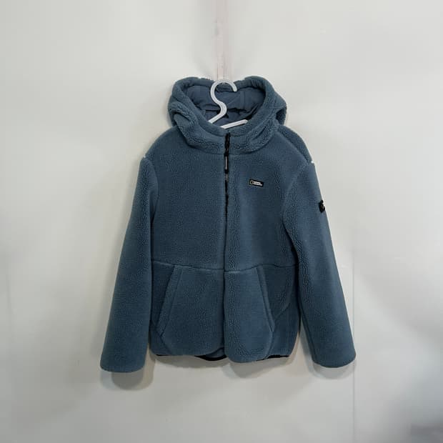 내셔널지오그래픽 양털 셰르파 뽀글이 후드집업 블루그레이 160