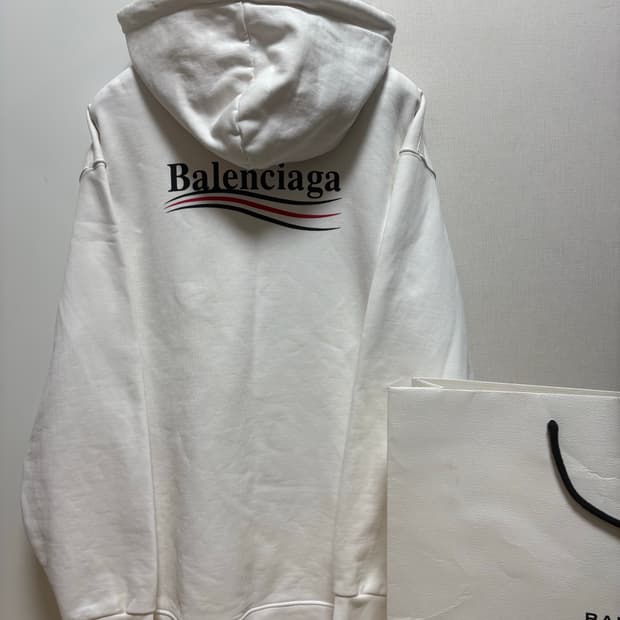 (백화점판, Xl) 발렌시아가 웨이브로고 후드티 화이트