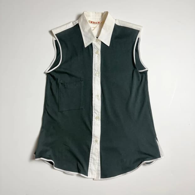 마르니 MARNI 배색 코튼 슬리브 리스 셔츠 R1762