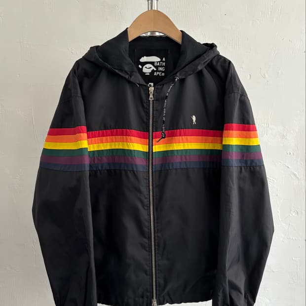 Bape 베이프 90s 레인보우 스트라이프 나일혼 후드 자켓