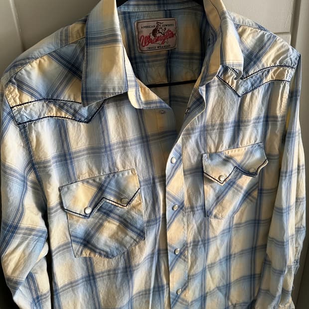 Wrangler 랭글러 웨스턴 체크 셔츠 블루 아이보리