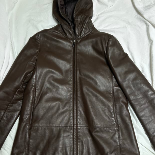 carries note 가죽 후드집업 자켓