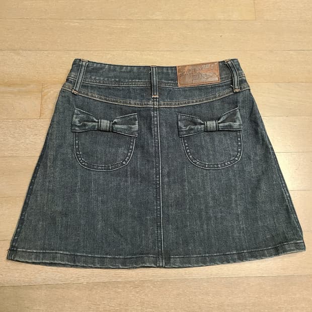 일본 빈티지 백리본 데님 청 워싱 미니스커트 숏 치마 갸루 핀터 러블리