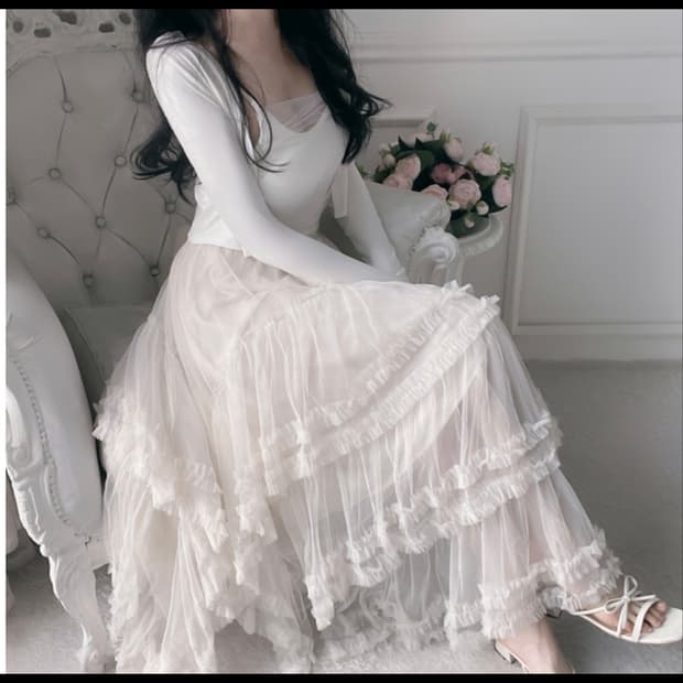 아이보리 캉캉 프릴 롱스커트 새상품