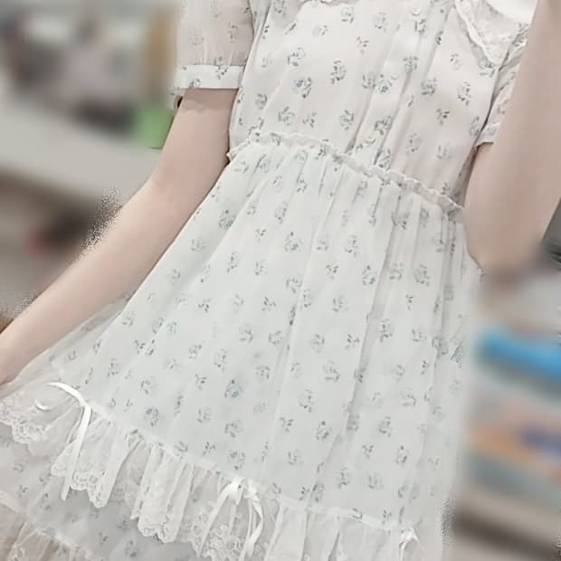 Merry jenny 빅카라 러블리 잔꽃무늬 리본 양산형 히메카지원피스