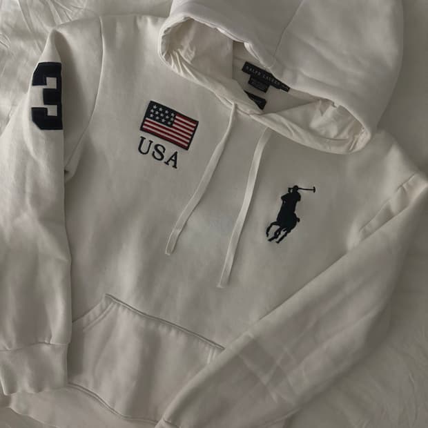폴로 빅포니 성조기 후드티 화이트