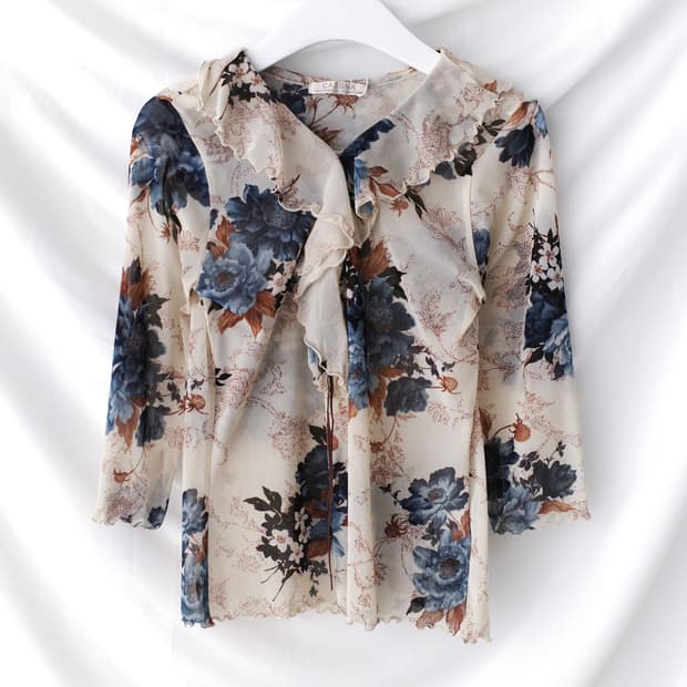 frill flower see-through T
