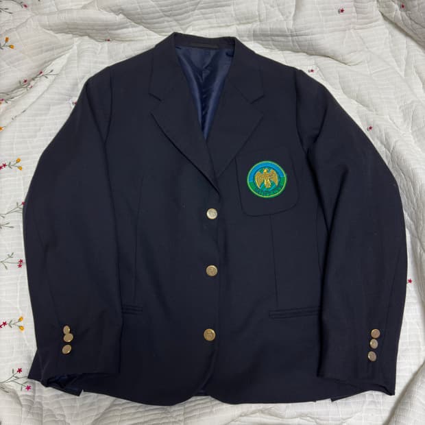 프랑스 세인트 시르 군사학교 네이비 쓰리버튼 금장 블레이저 자켓(105)