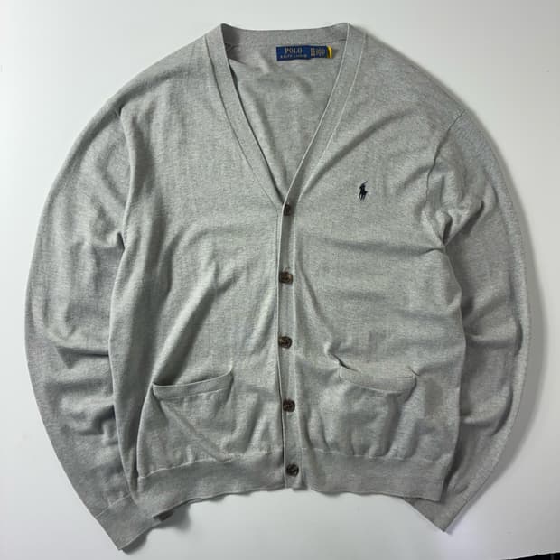 Polo  폴로 랄프로렌 신형 자수 코튼 그레이 브이넥 니트 가디건