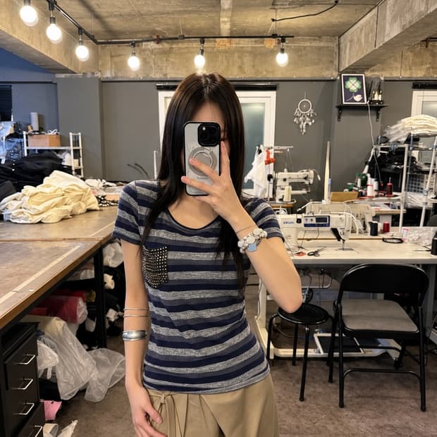 Karen Millen Stud Pocket Stripe Tee