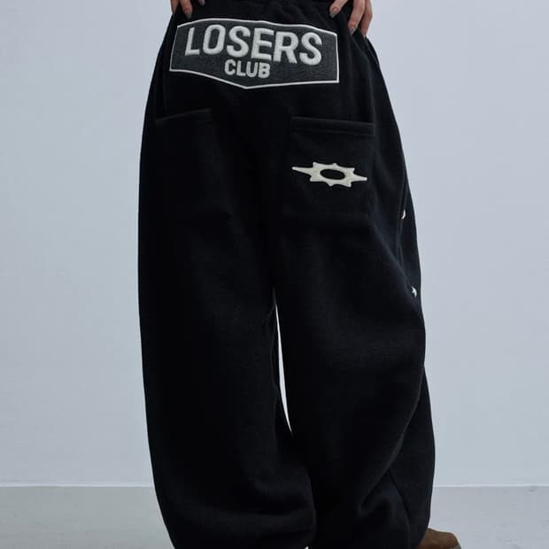 루저스 클럽 스타 스터드 와이드 후리스 스웻팬츠 블랙