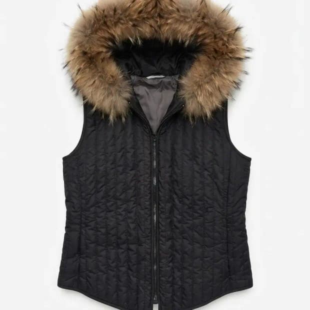 Max Mara 퀼팅 퍼 후드 조끼 블랙