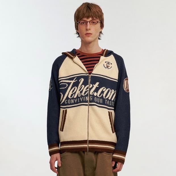 테켓 니트 집업 네이비