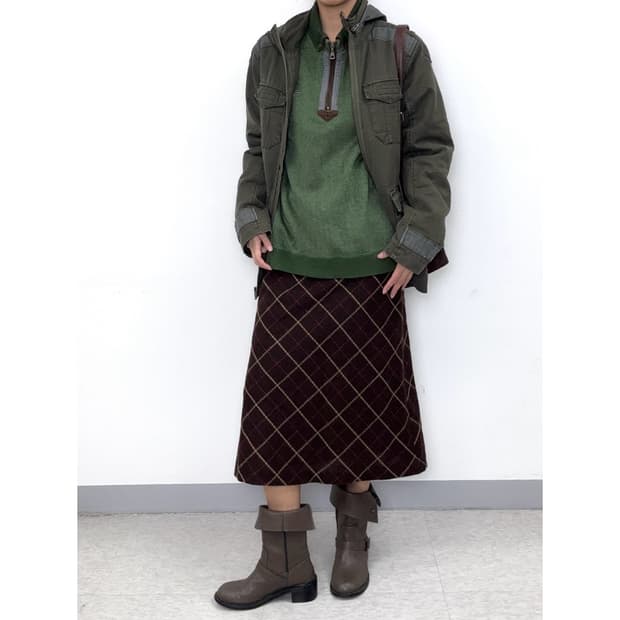 빈티지 브라운 울 스커트