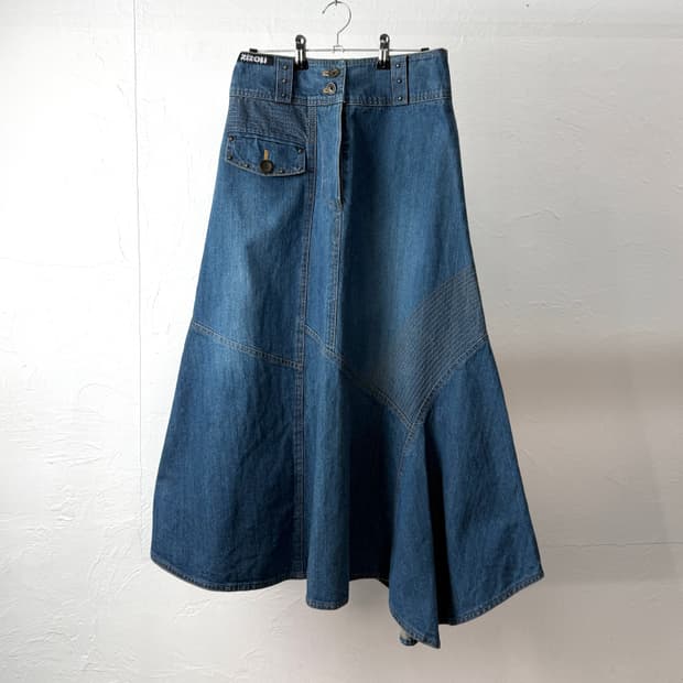 Zizou 사선 절개 데님 스커트