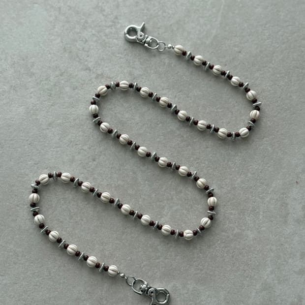 산호 호박석 비즈 브라운 포인트 바지체인