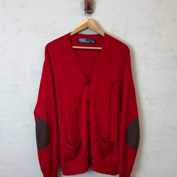 폴로랄프로렌 암패치 램스울 니트 가디건 레드