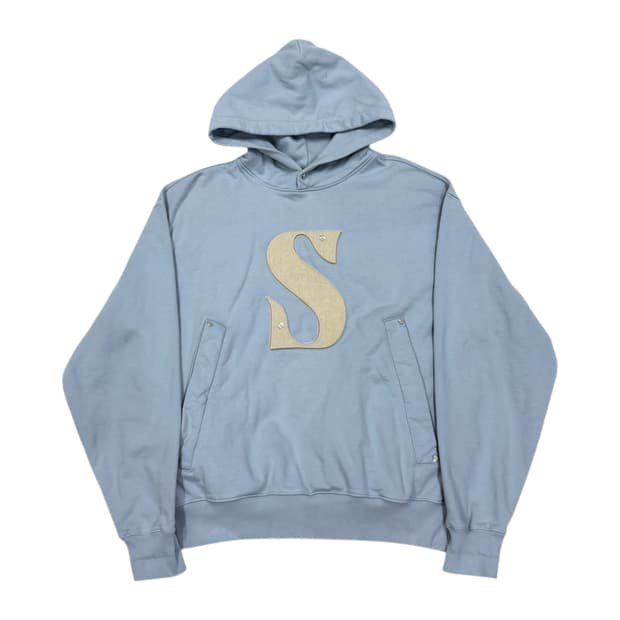 세터 리벳 아플리케 포켓 로고 스웻 후드티 스카이블루 M