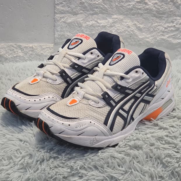 7q-6:아식스 젤 1090 화이트 네이비 러닝 스니커즈 (24.5cm)