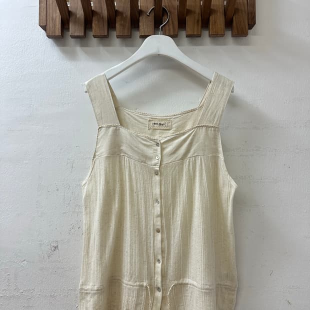일본빈티지 Petit Fleur 내추럴 버튼업 코튼 슬리브리스 탑