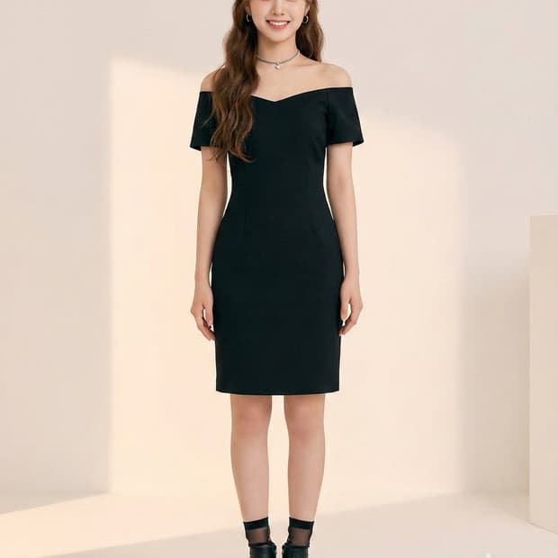 ZARA BASIC 자라 오프숄더 미디 원피스 블랙