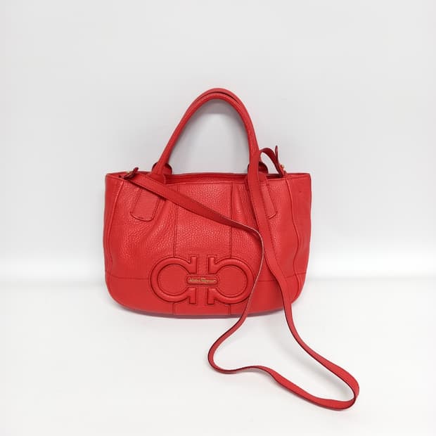 페레가모 ferragamo 주황 레더 간치니 토트겸숄더