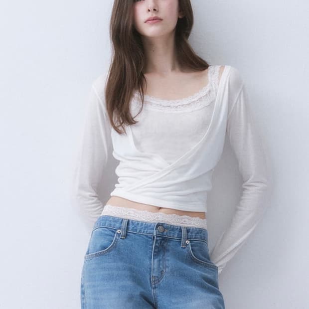 더티스 Airy 3 레이어 레이스 탑 화이트