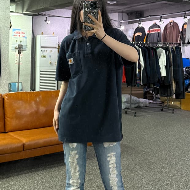 칼하트 네이비 폴로 셔츠 B4703