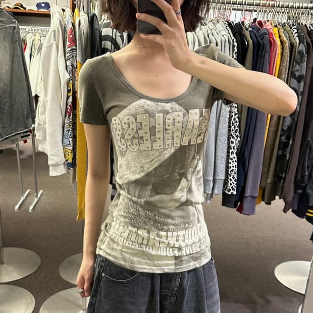 M)Japanese vintage y2k 스터드 프린팅 반팔