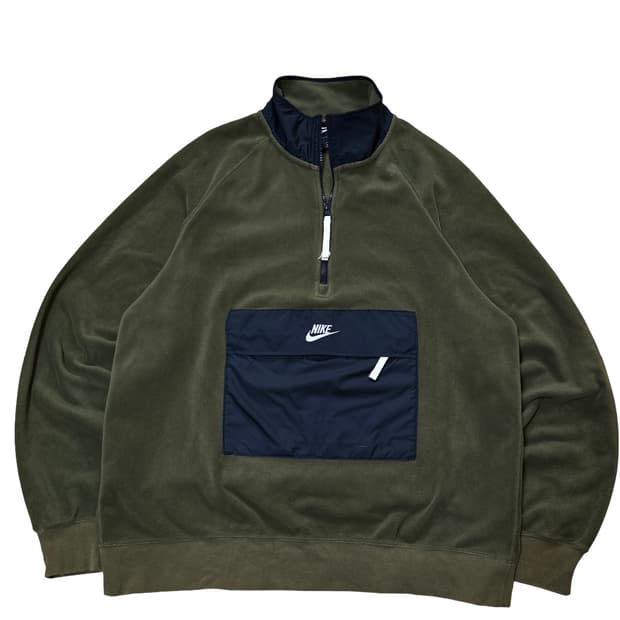 나이키 센터포켓 카키 플리스 반집업