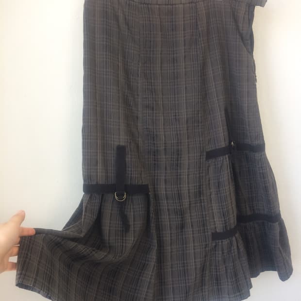 Belted point check pattern skirt
