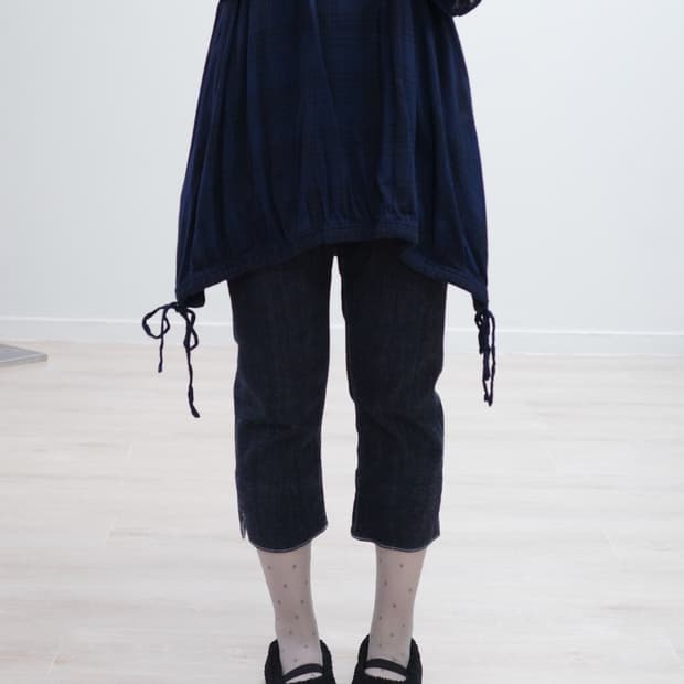 Denim check capri pants